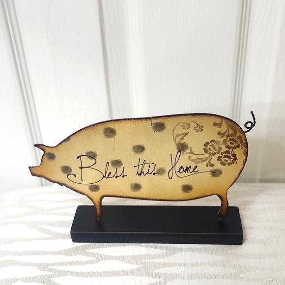 Country, Bless This Home, Pig Sign, Tin, Brown and black - Picture 2 of 9
